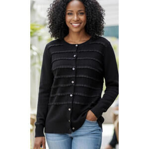 Fenn Write Cashmere Black Button-Up Cardigan Sweater